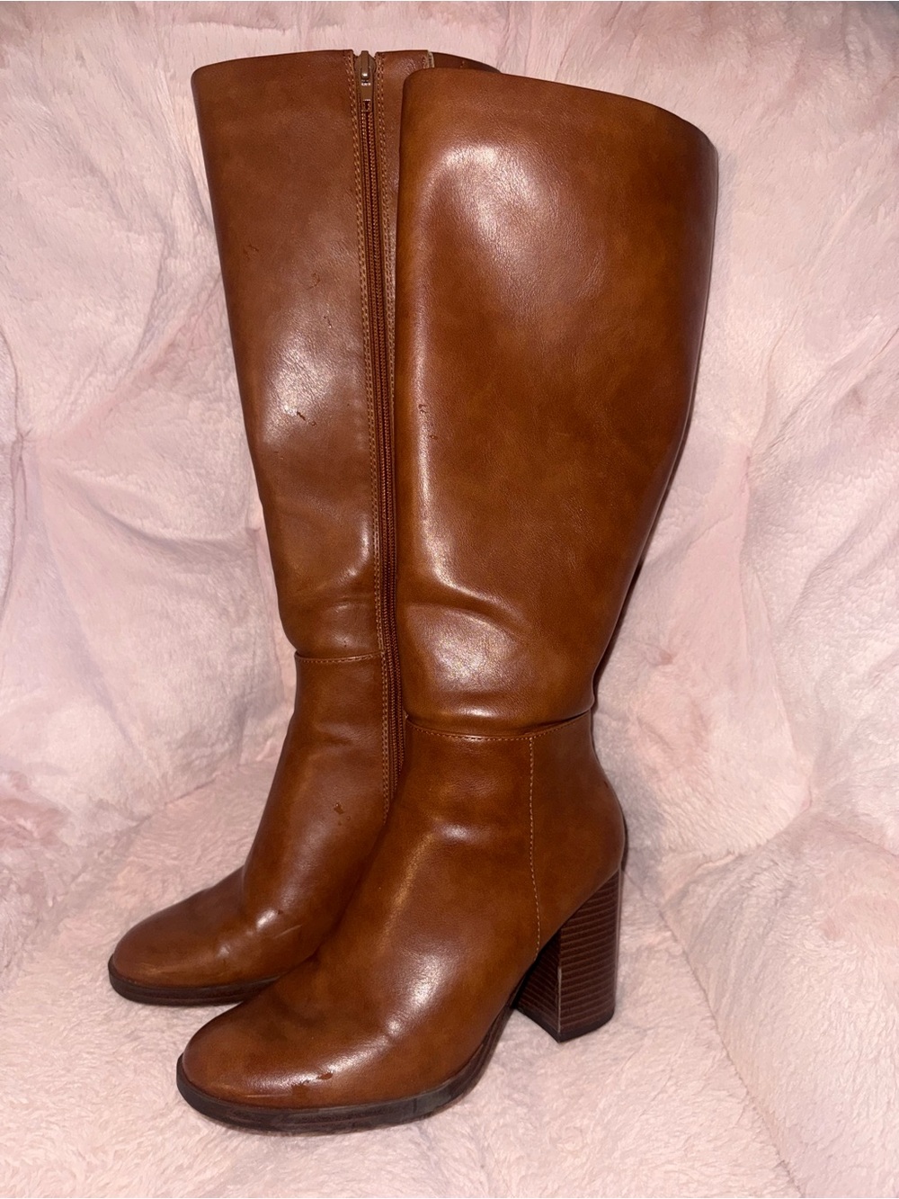 Unisa Cognac Brown Leather Knee-High Boots